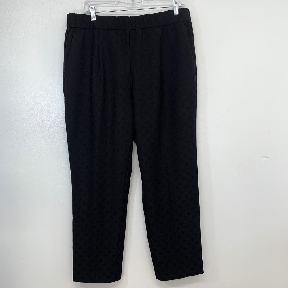 Ann Taylor Solid Black Polka Dot Tapered Ankle Pants Elastic Waist Large Pockets